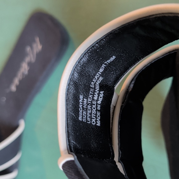 MATISSE Biscayne Flat Sandals Slides in Woven Black Linen and Cream Leather Trim - Picture 7 of 8